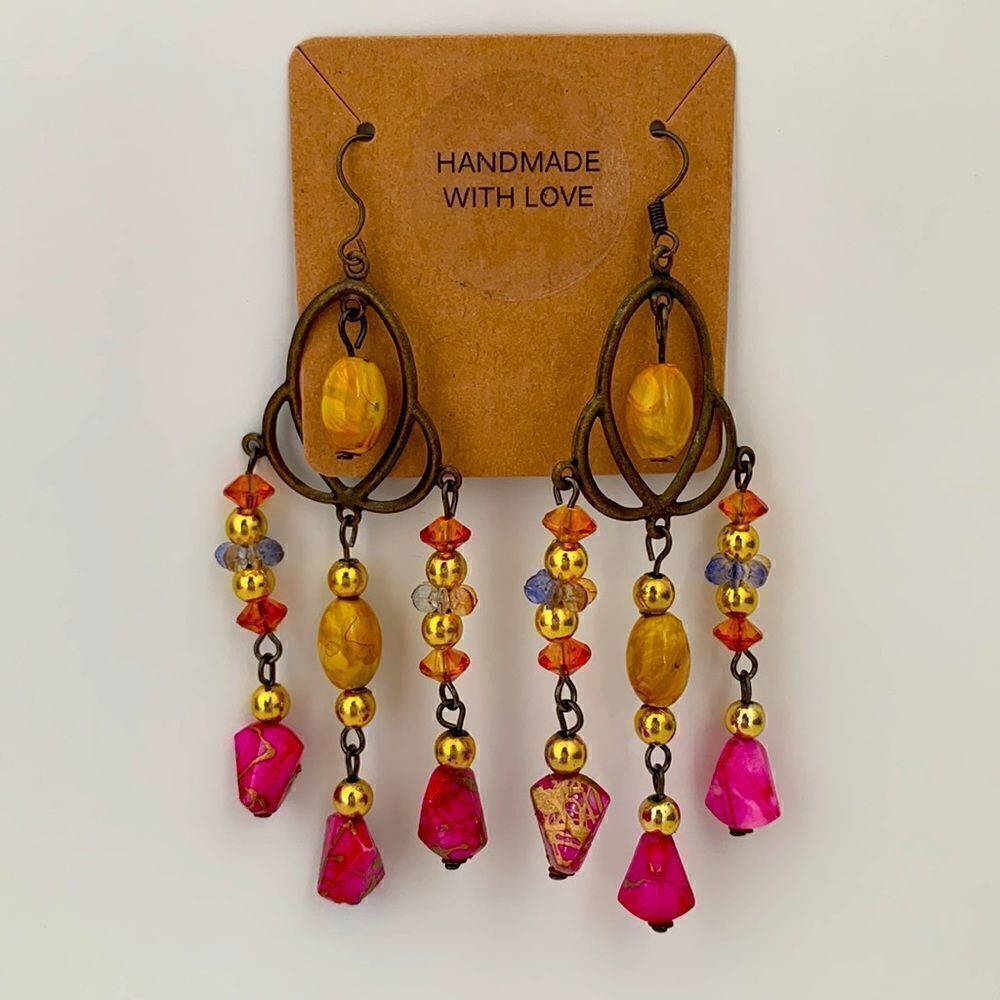 ❤️Handcrafted Fuchsia stones earrings